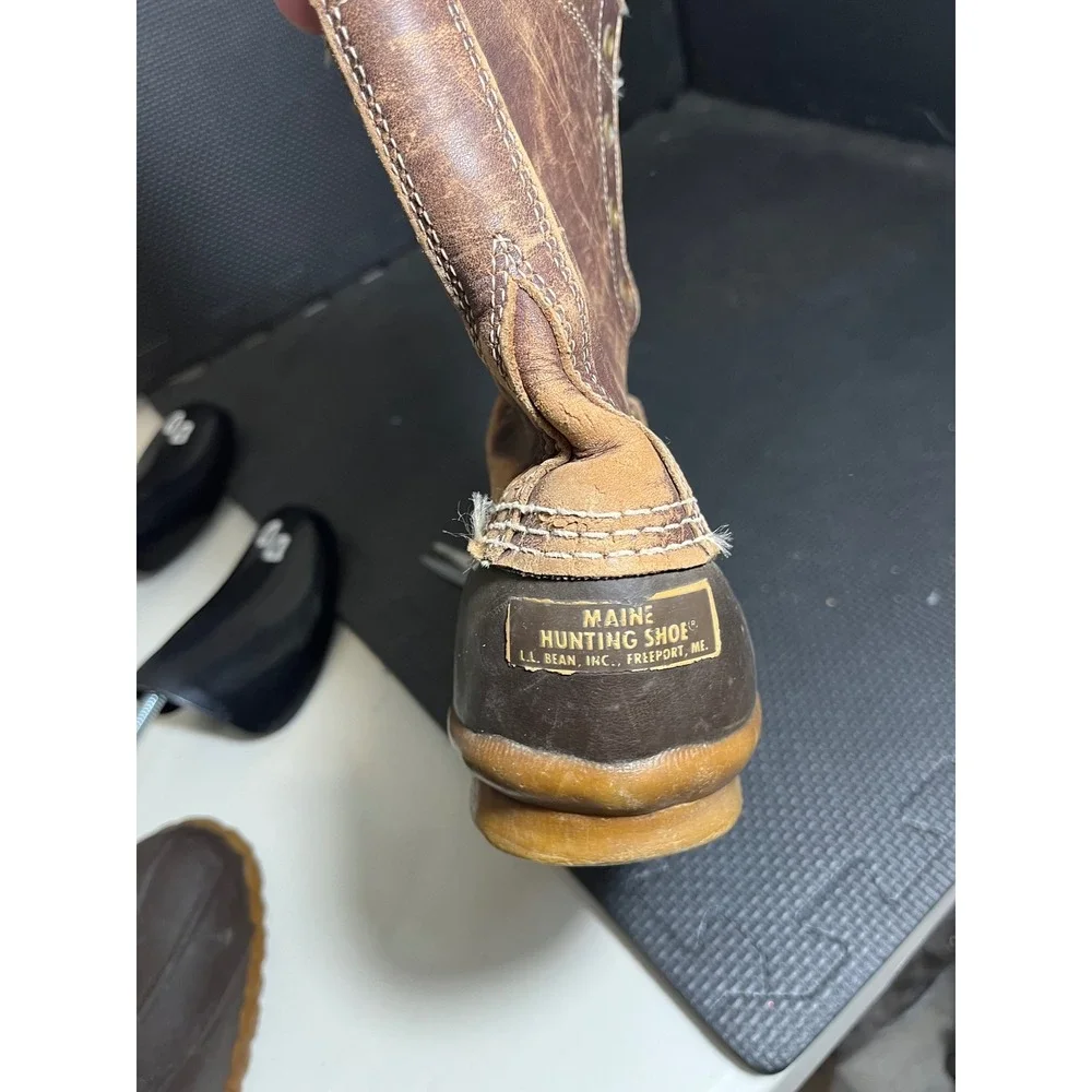 Vintage L.L. Bean Maine Hunting Shoe Womens 11 Brown Duck Boots Leather‎ Rubber